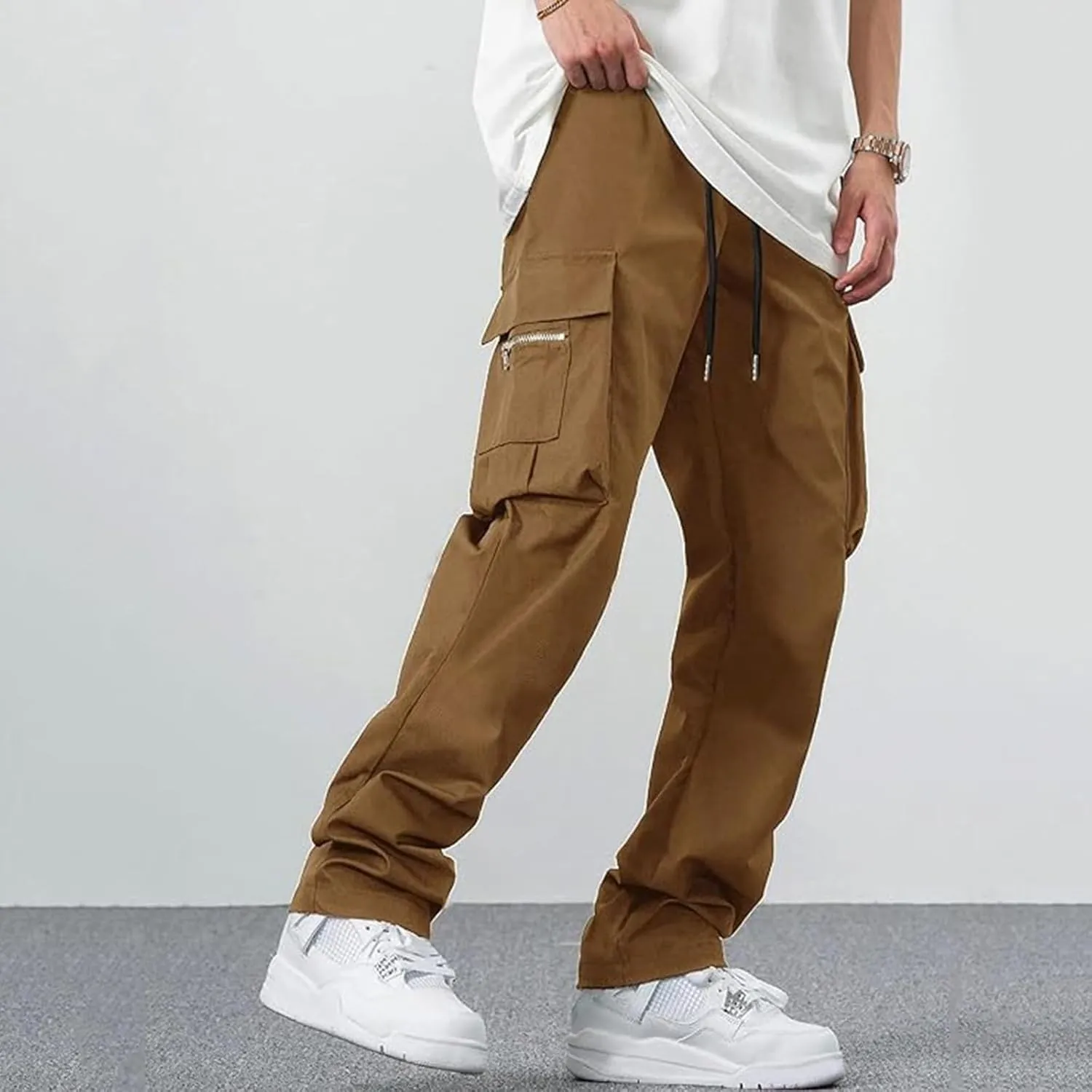 Sweatpants for Men Baggy Cargo Pants with Pockets Cotton Hiking Jogger Pants Casual Athletic Sports Outdoor Trousers