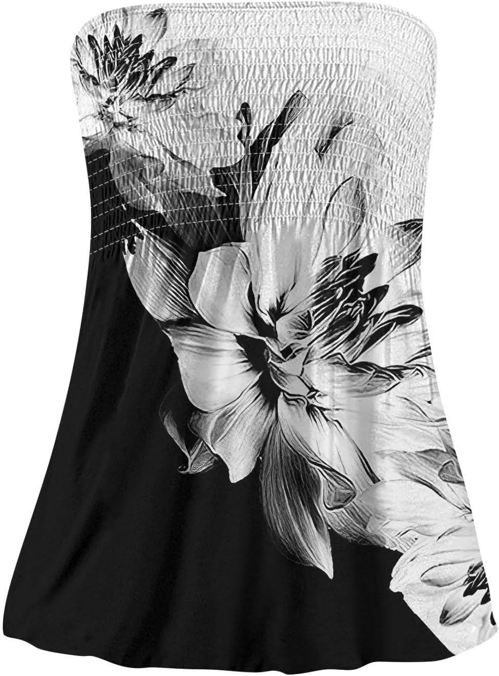 Tube Tops for Women Floral Print Strapless Tube Tops Smocked Ruffled Sleeveless Bandeau Lightweight Cute Tanks