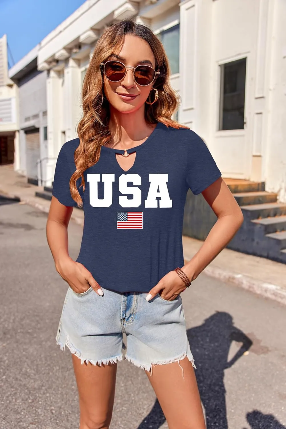 USA Flag Tee Shirt Women 4th of July Gift T Shirt Casual Short Sleeve American Proud T-Shirt Tops