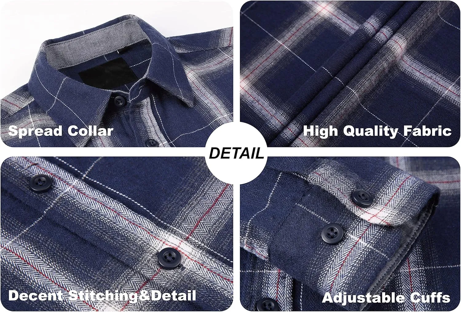 WARHORSEE Flannel Shirt for Men Long Sleeve Regular Fit Button Down Casual Plaid Shirt