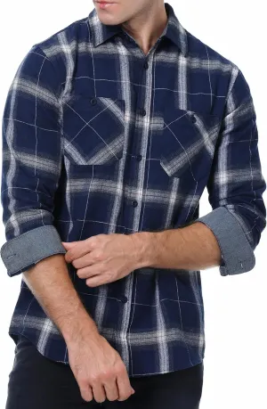 WARHORSEE Flannel Shirt for Men Long Sleeve Regular Fit Button Down Casual Plaid Shirt