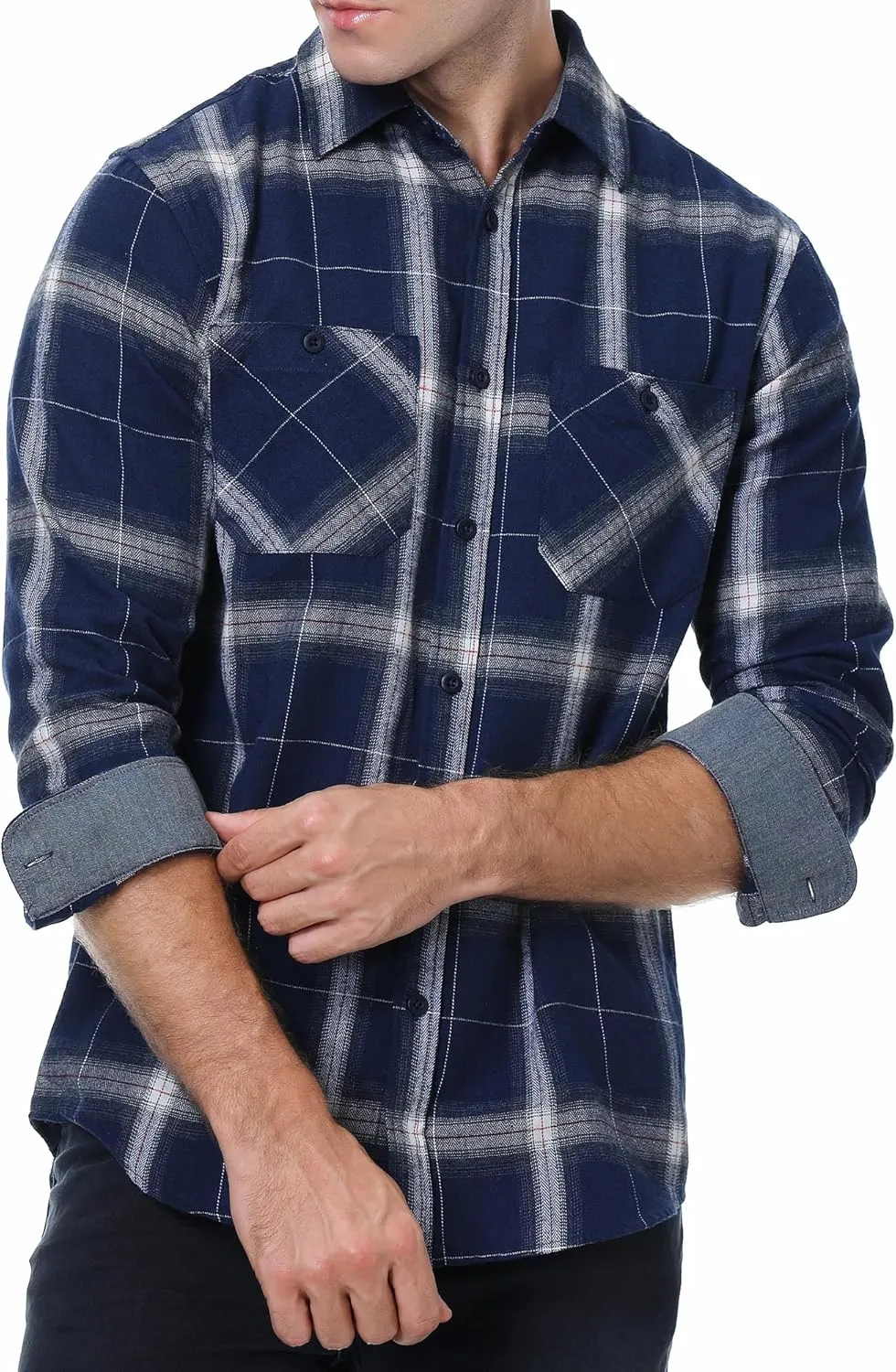 WARHORSEE Flannel Shirt for Men Long Sleeve Regular Fit Button Down Casual Plaid Shirt
