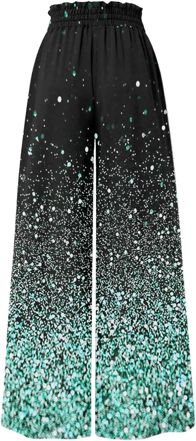 Wide Leg Pants Woman Summer 2025 Flowy High Waisted Trousers Baggy Drawstring Beach Pant with Pockets