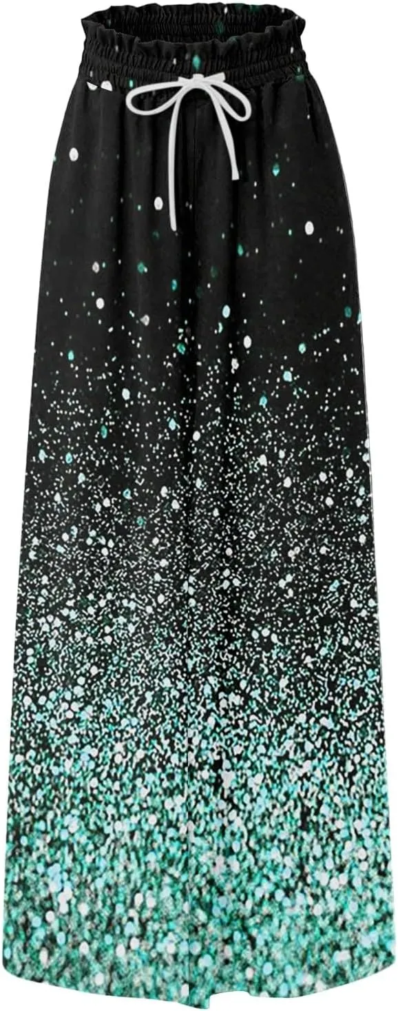Wide Leg Pants Woman Summer 2025 Flowy High Waisted Trousers Baggy Drawstring Beach Pant with Pockets