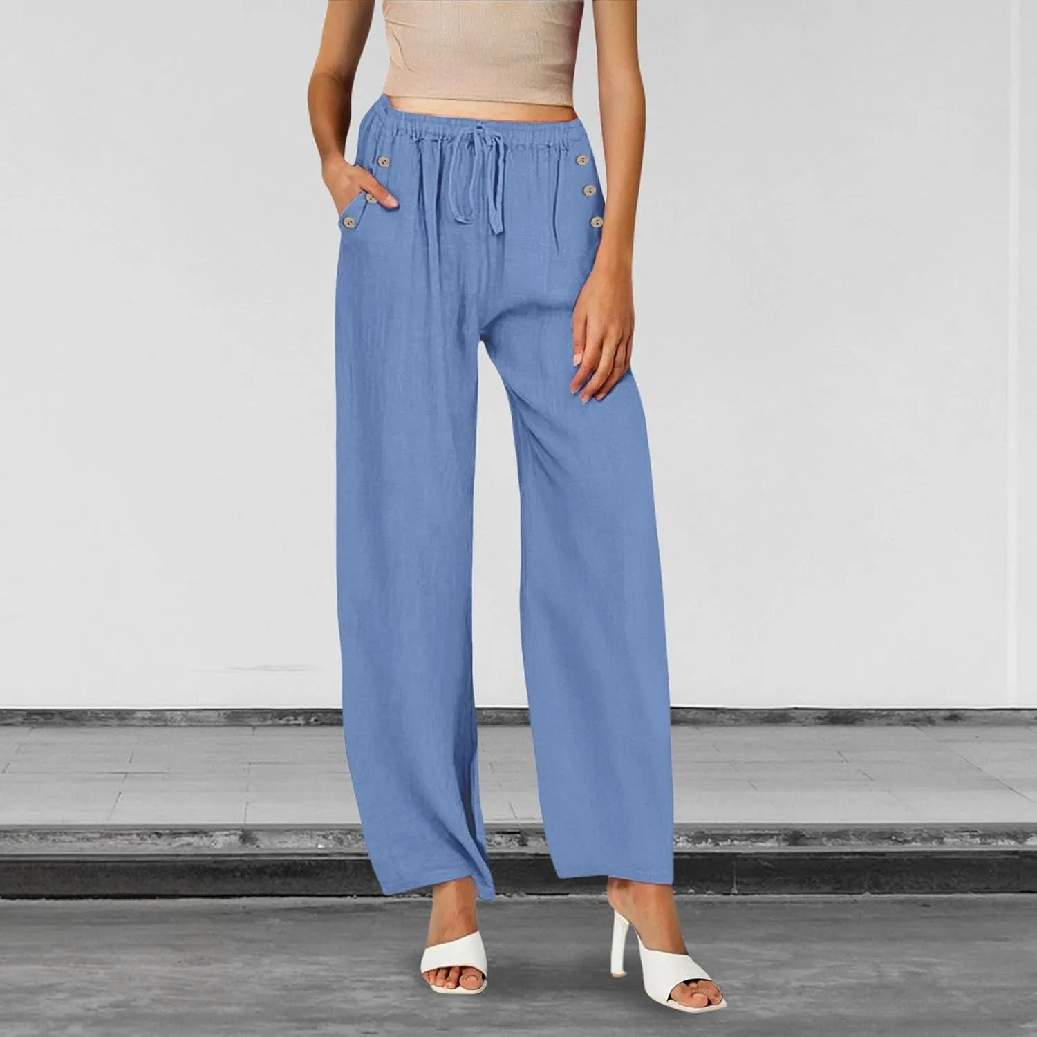 Women Linen Baggy Harem Pants Size Loose Cotton and Linen Casual Pants Summer Boho Wide Leg High Waist Women's