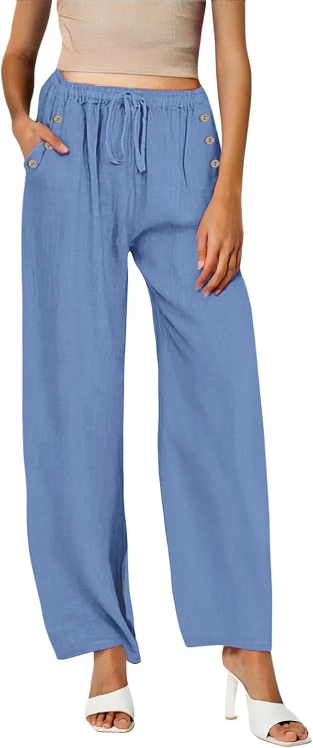 Women Linen Baggy Harem Pants Size Loose Cotton and Linen Casual Pants Summer Boho Wide Leg High Waist Women's
