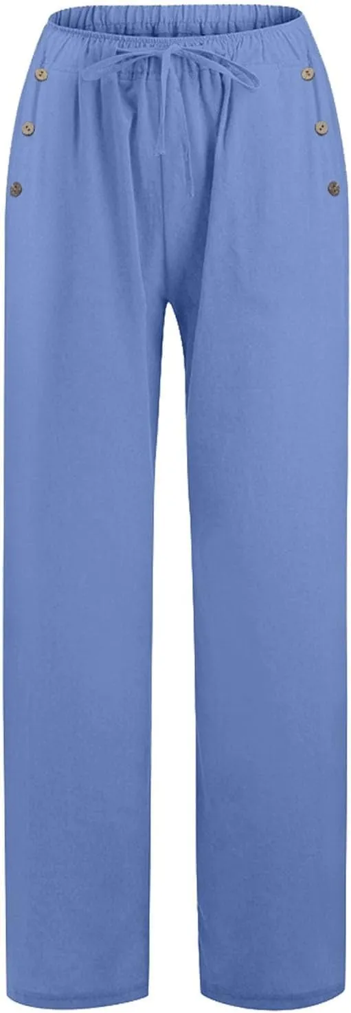 Women Linen Baggy Harem Pants Size Loose Cotton and Linen Casual Pants Summer Boho Wide Leg High Waist Women's