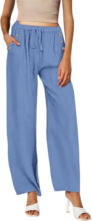 Women Linen Baggy Harem Pants Size Loose Cotton and Linen Casual Pants Summer Boho Wide Leg High Waist Women's