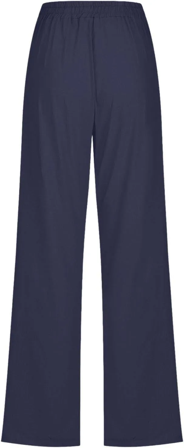 Womens Linen Pants Summer Wide Leg Pants Drawstring Elastic Waist Pants High Waisted Pants Casual Womens Palazzo