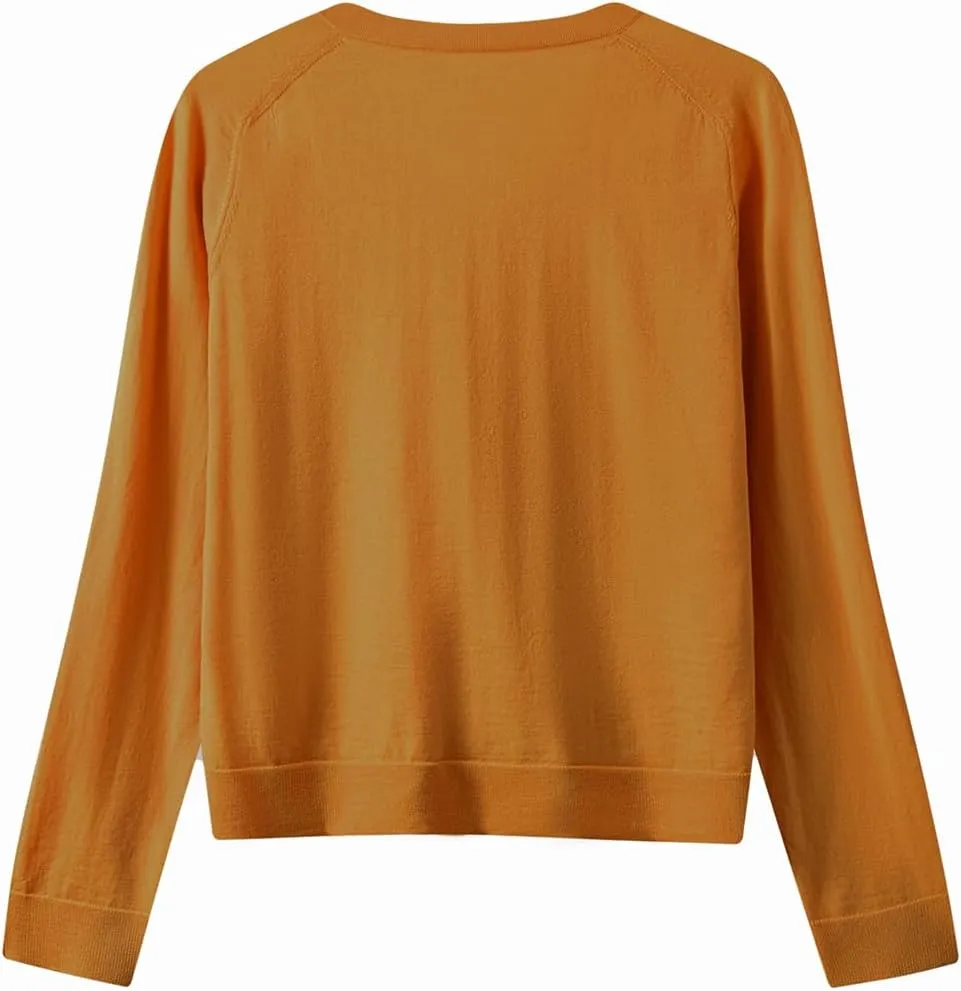 Women's Merino Wool Sweater Casual Lightweight V-Neck Raglan Sleeve Top Pullover
