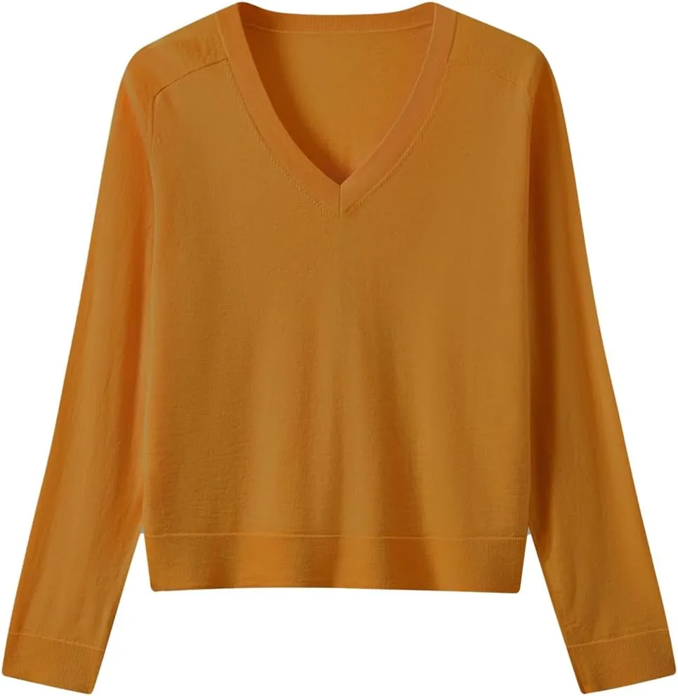 Women's Merino Wool Sweater Casual Lightweight V-Neck Raglan Sleeve Top Pullover