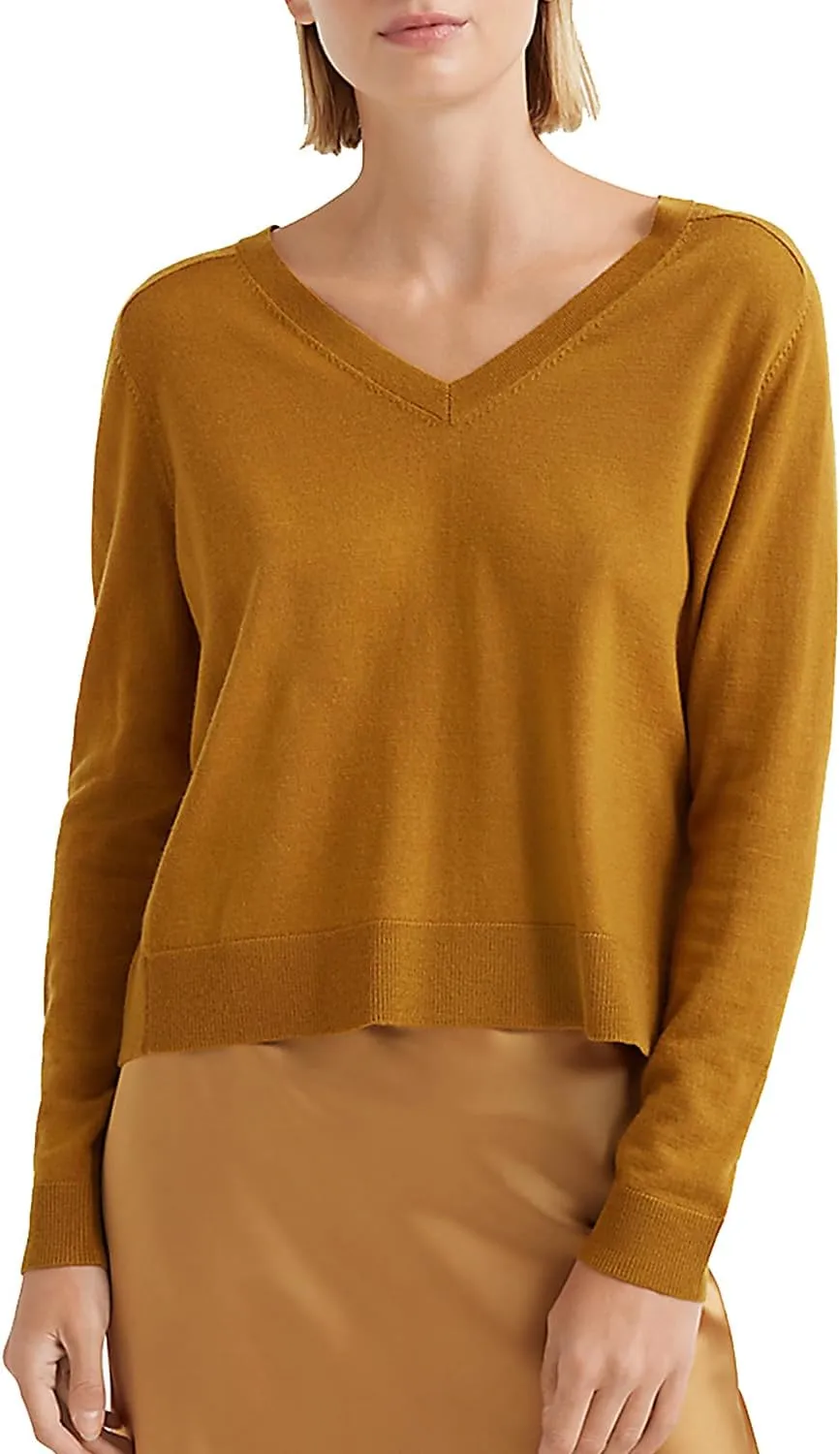 Women's Merino Wool Sweater Casual Lightweight V-Neck Raglan Sleeve Top Pullover