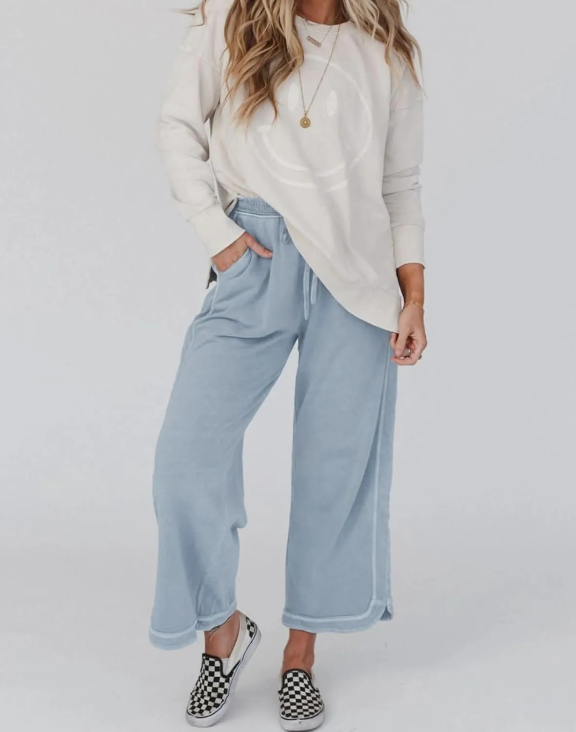 Womens Wide Leg Pants Casual High Waisted Palazzo Pants Lightweight Summer Flowy Beach Pants with Pockets