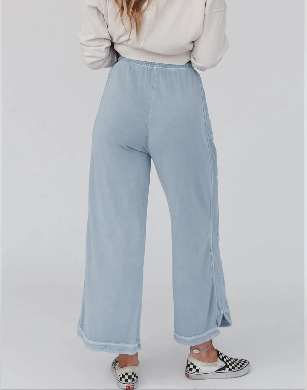 Womens Wide Leg Pants Casual High Waisted Palazzo Pants Lightweight Summer Flowy Beach Pants with Pockets