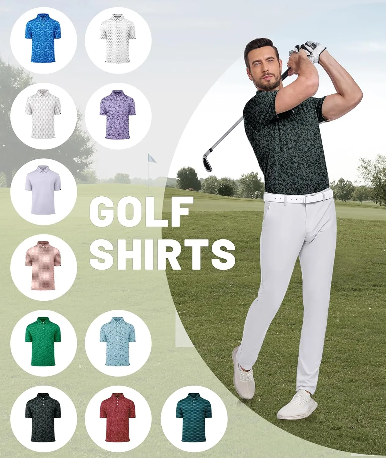 ZITY Mens Print Polo Shirts Short Sleeve Moisture Wicking Shirts for Men Golf Tennis Daily Casual Collared T-Shirt